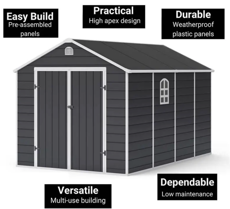 Lotus Sono Plastic Garden Shed with Foundation Kit (2.41m x 3.66m) 8' x 12'