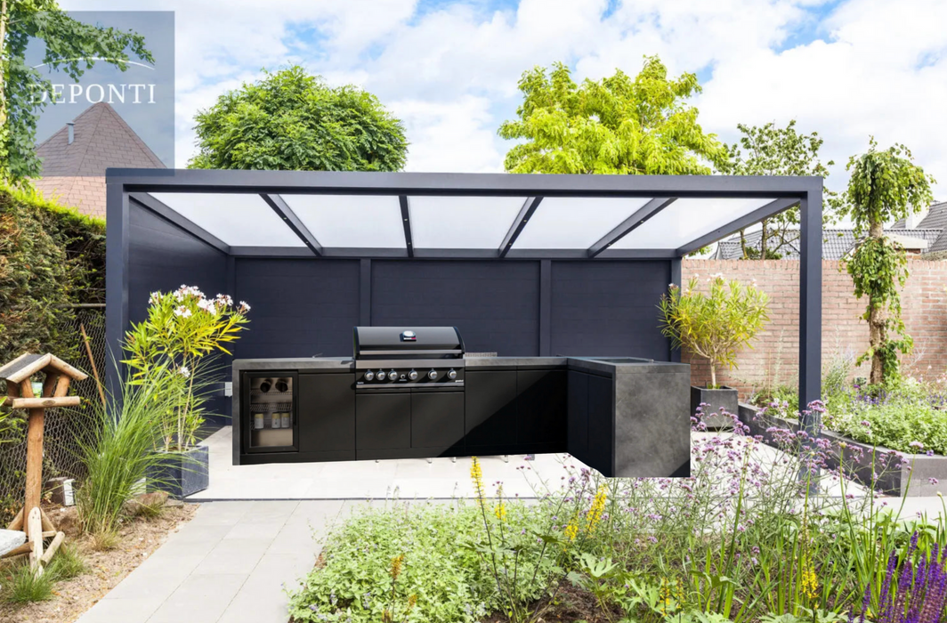 Ribolla Detached Terrace Canopy Grey - 406x400 & GrandPro Outdoor Kitchen L- Shape 3.4M x 1.5M