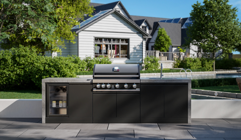 GrandPro Outdoor Kitchen with 5 Burner BBQ, Fridge, Sink and WaterFall - 2.8m