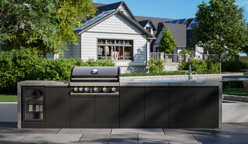 GrandPro Outdoor Kitchen with 5 Burner BBQ, Fridge, Sink and WaterFall - 3.7m