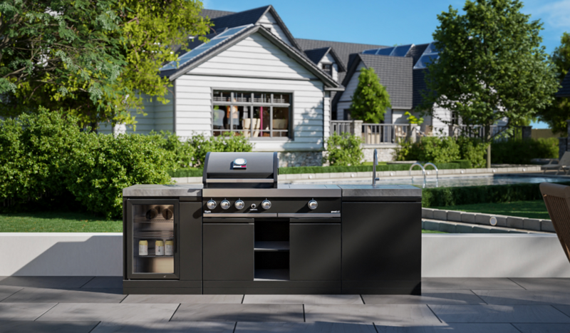 GrandPro Outdoor Kitchen with 3 Burner BBQ, Side Burner, Fridge and Sink - 2.3m