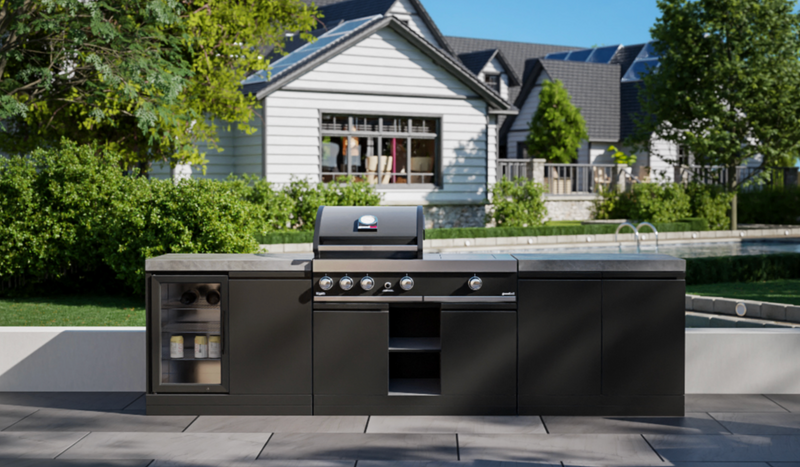 GrandPro Outdoor Kitchen with 3 Burner BBQ, Side Burner, and Fridge - 2.9m