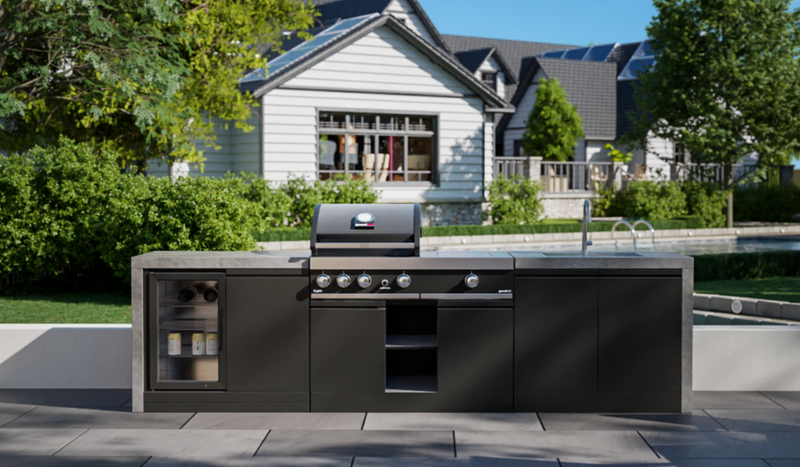 GrandPro Outdoor Kitchen with 3 Burner BBQ, Side Burner, Fridge, Sink and WaterFall - 3m