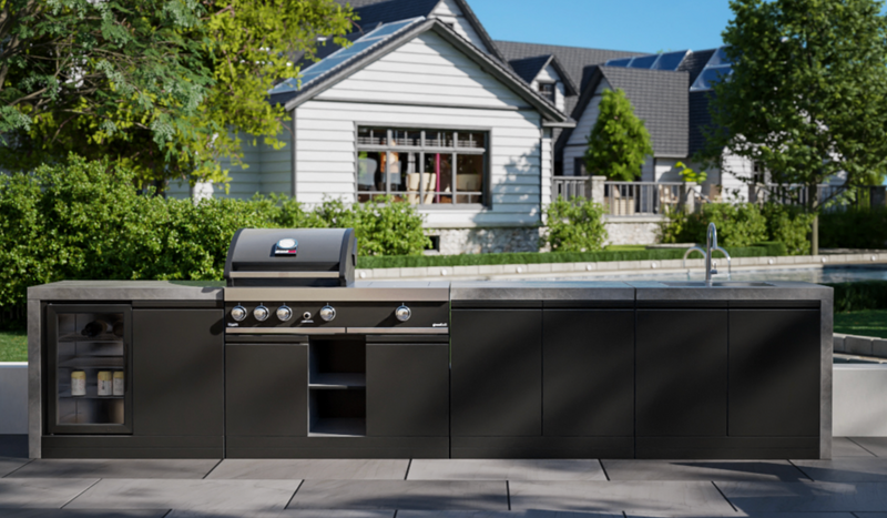 GrandPro Outdoor Kitchen with 3 Burner BBQ, Side Burner, Fridge, Sink and WaterFall - 3.6m