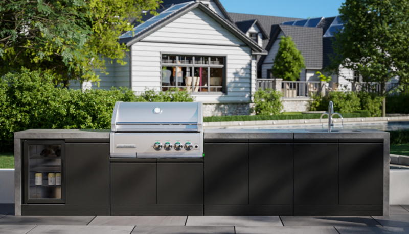GrandPro Outdoor Kitchen with CrossRay 4 Burner BBQ, Sink, Fridge and WaterFall - 3.5m