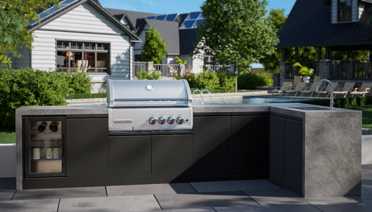 GrandPro Outdoor Kitchen L-Shape 3.4M x 1.5M Water Fall Series Cross-ray 4-Burner