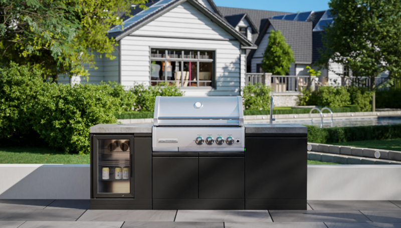 GrandPro Outdoor Kitchen with CrossRay 4 Burner BBQ, Sink and Fridge - 2.2m