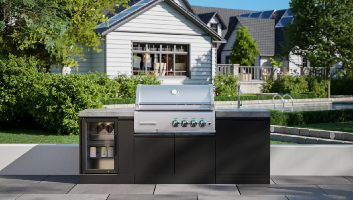 GrandPro Outdoor Kitchen 215 Cross-Ray 4 - Burner + Sink + Fridge