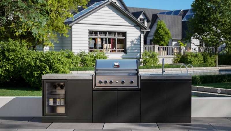 GrandPro Outdoor Kitchen Elite Pro 4 Burner BBQ, Fridge and Sink - 2.7m