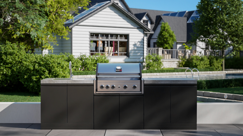 GrandPro Outdoor Kitchen with Elite Pro 4 Burner BBQ, and Sink - 2.7m