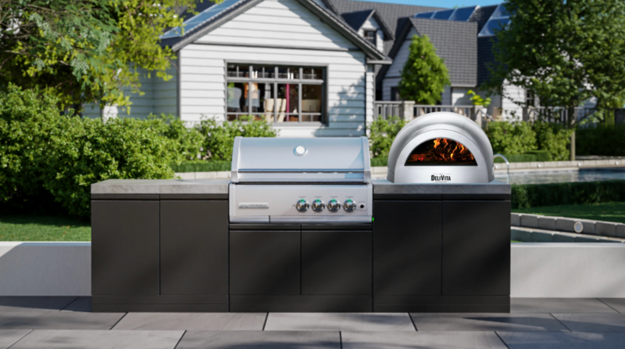 GrandPro Outdoor Kitchen 272 Series Cross-ray 4-Burner + Delivita Pizza Oven