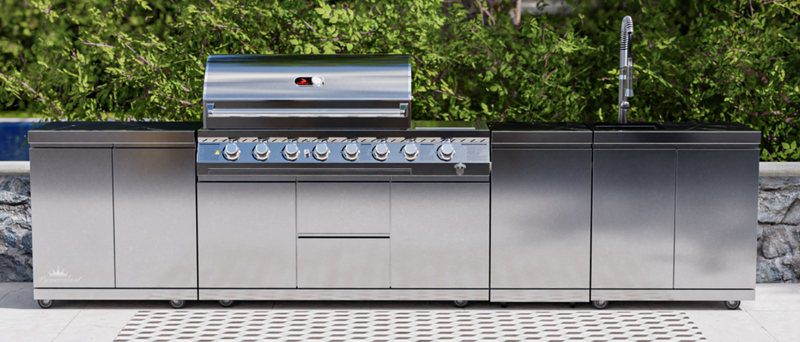 Whistler Outdoor Kitchen 6 Burner BBQ, Sink, Double Doors and Gas Bottle Cabinet