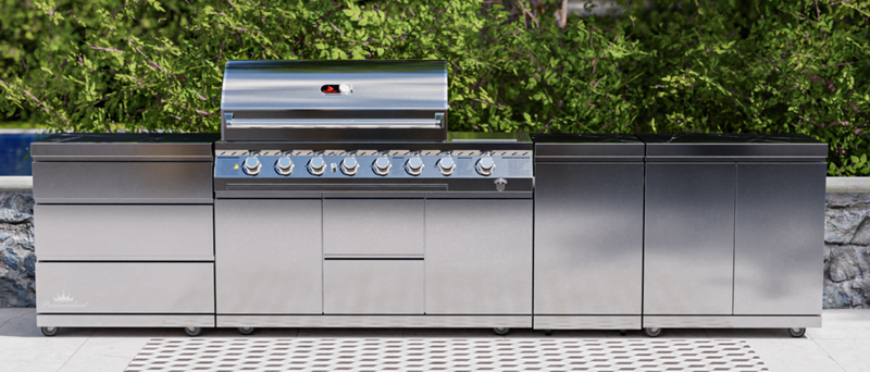 Whistler Outdoor Kitchen 6 Burner BBQ, Triple Drawer, Double Door and Gas Bottle Cabinet