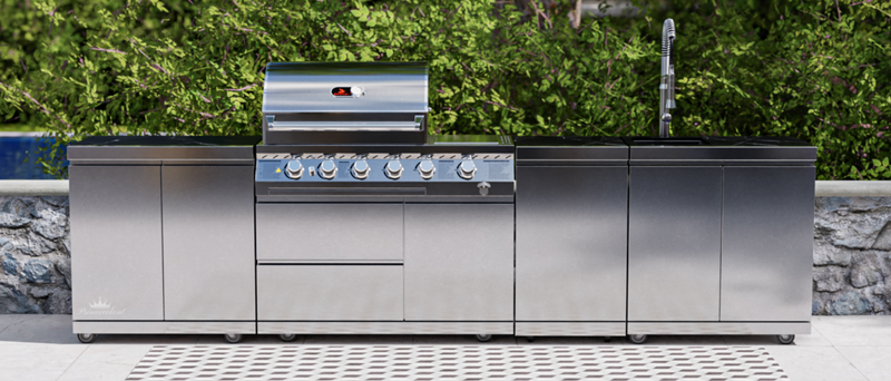 Whistler Outdoor Kitchen 4 Burner BBQ, Sink, Double Doors and Gas Bottle Cabinet