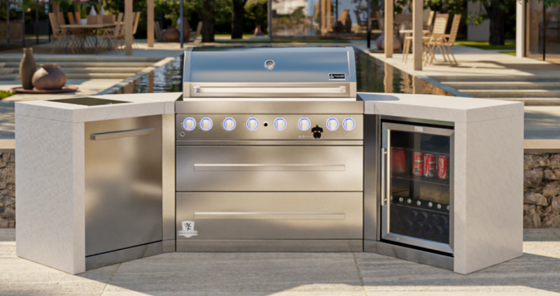 Mont Alpi Outdoor kitchen 6 Burner, Fridge and Weather Cover 2.8m