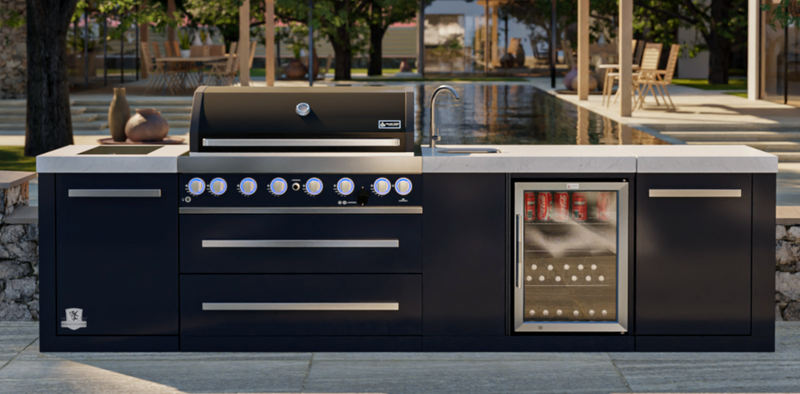 Mont Alpi Outdoor kitchen Black 6 Burner, Fridge, Sink and Weather Cover - 3.4m