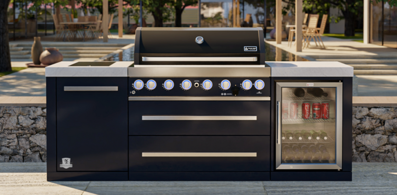 Mont Alpi Outdoor kitchen Black 6 Burner, Fridge and Weather Cover - 2.4m