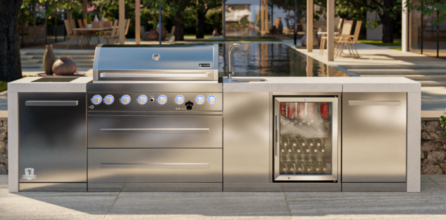 Mont Alpi Outdoor kitchen 6-burner Deluxe Island With A Beverage Center + Cover - 3.4M