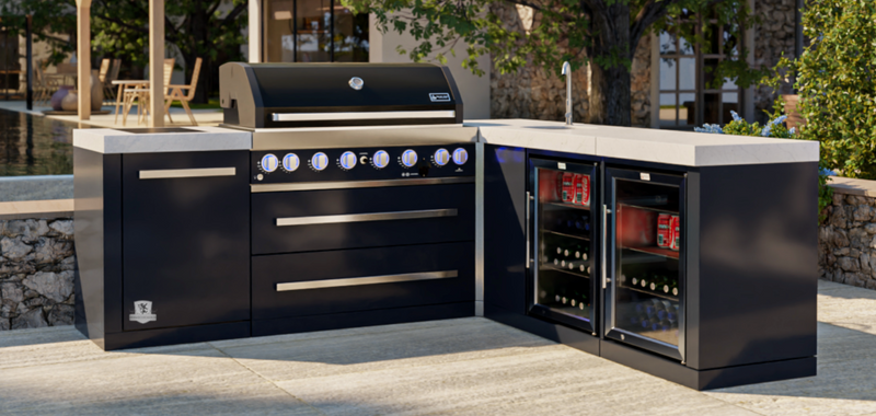 Mont Alpi Outdoor kitchen Black 6 Burner, Sink, Double Fridge and Weather Cover