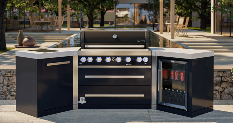 Mont Alpi Outdoor kitchen Black 6 Burner, Fridge and Weather Cover - 2.8m