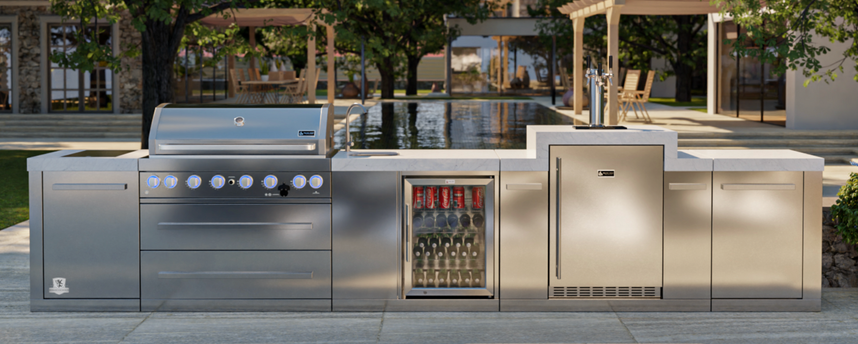 Mont Alpi Outdoor kitchen 805 BBQ Grill Island with Kegerator & Beverage Center - MAi805-KEGBEV