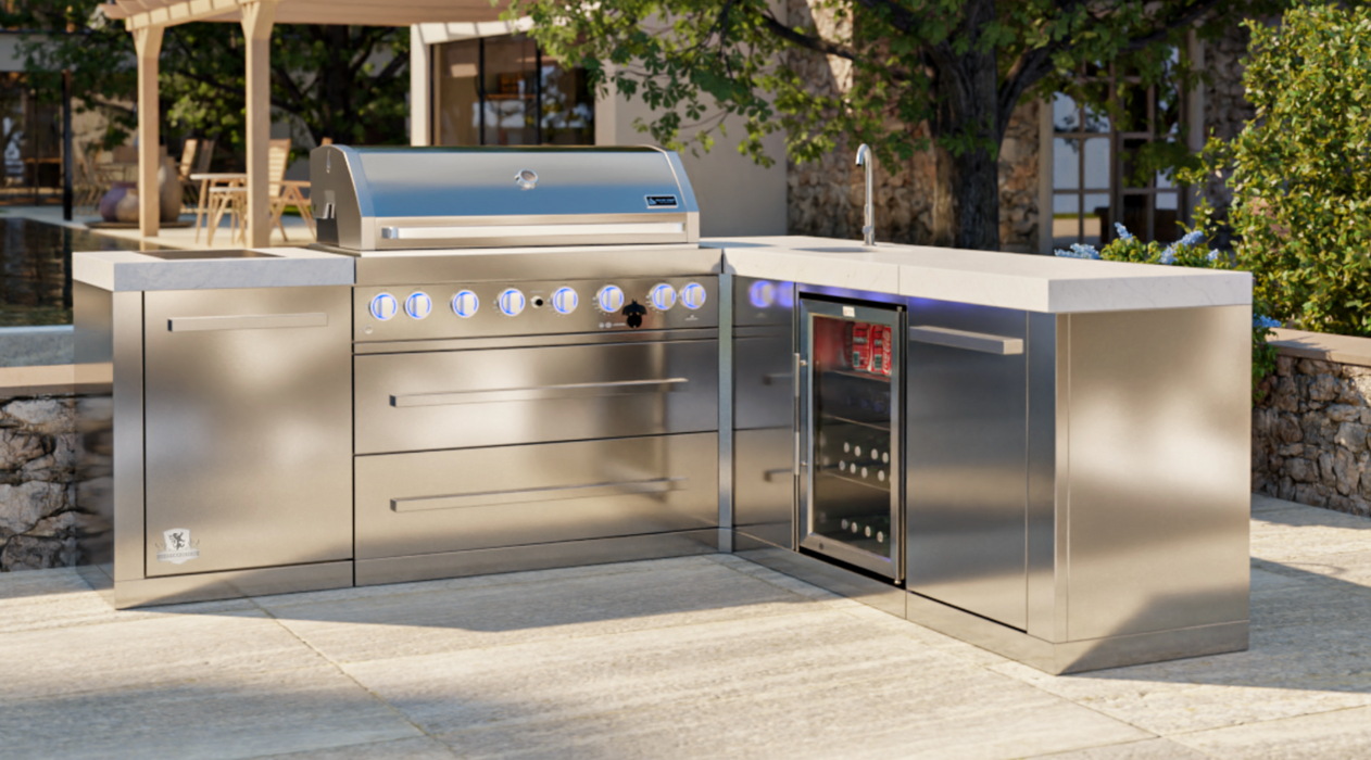 Mont Alpi Outdoor kitchen 805 BBQ Grill Island with 90 Degree Corner & Beverage Center - MAi805-90BEV