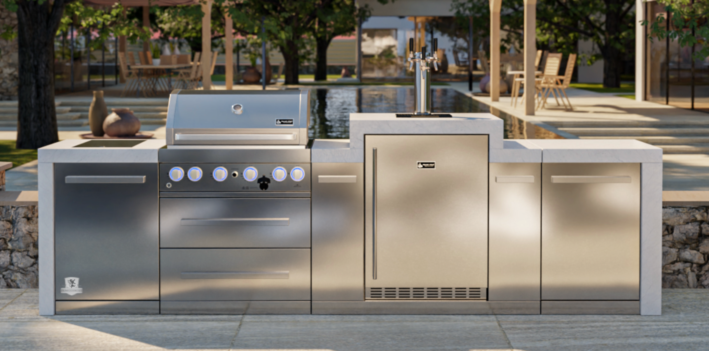 Mont Alpi Outdoor kitchen 4 Burner, Side Burner and Kegerator