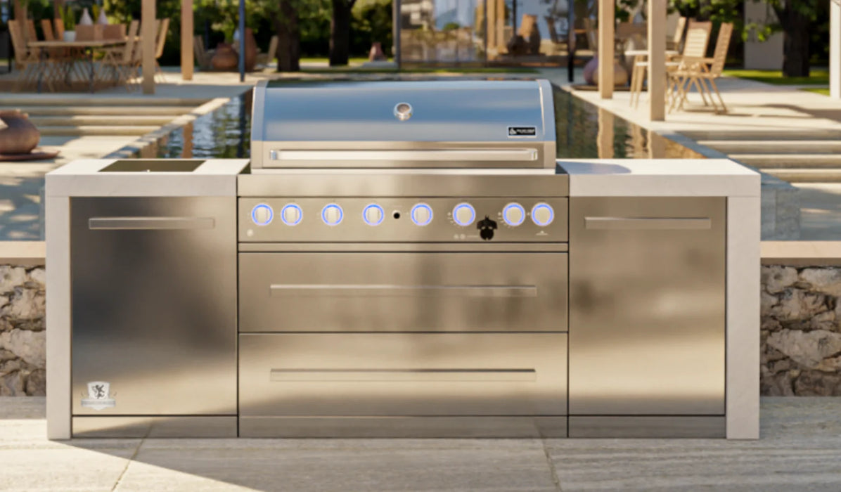 Mont Alpi Outdoor kitchen Mai805-Deluxe Island features a 6-burner gas grill  2.4M