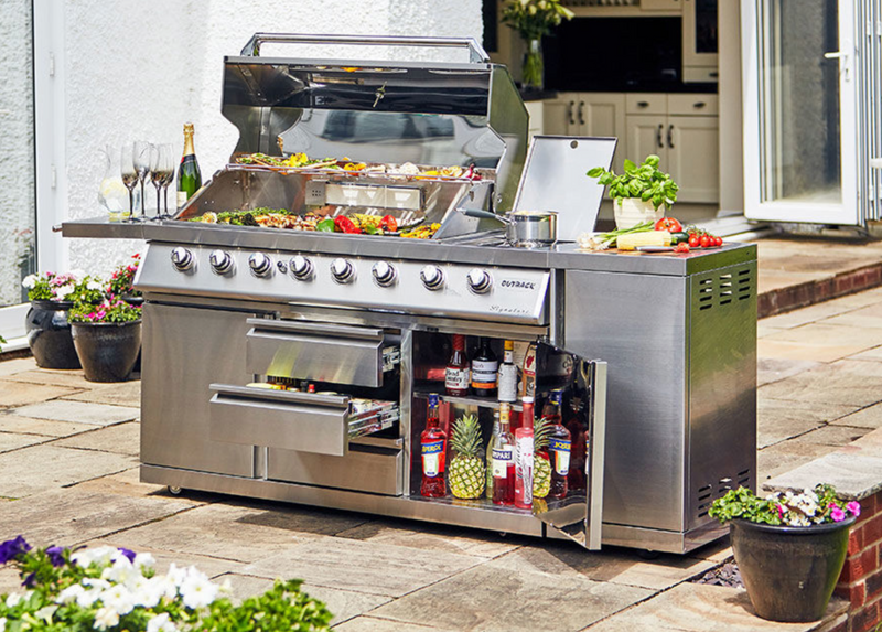 Outback Signature II 6 Burner Hybrid – Stainless Steel and Gas Bottle Cabinet