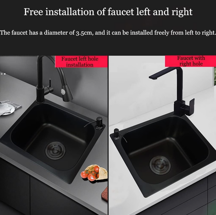 Black Sink Drop-In or Under-Mount With Elbow Faucet & Drain Assembly