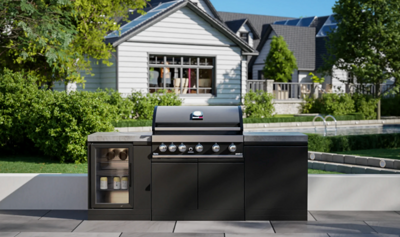 GrandPro Outdoor Kitchen with 5 Burner BBQ, Fridge - 2m