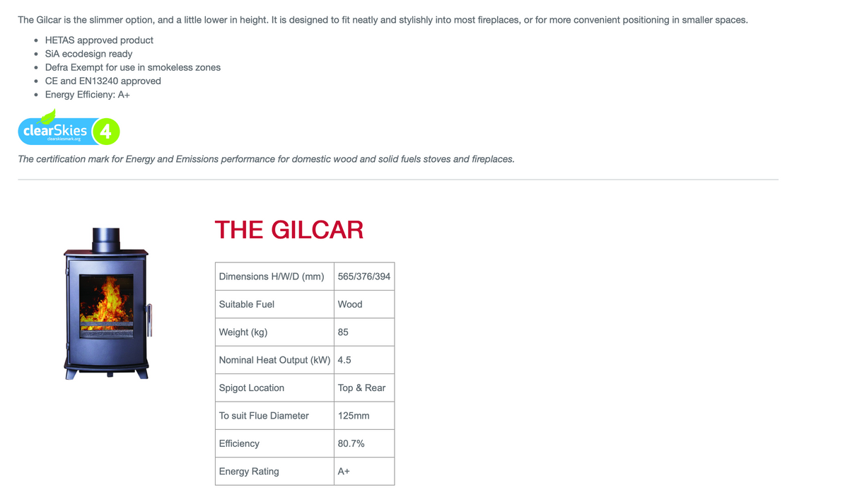 Specflue The Gilcar Woodburner