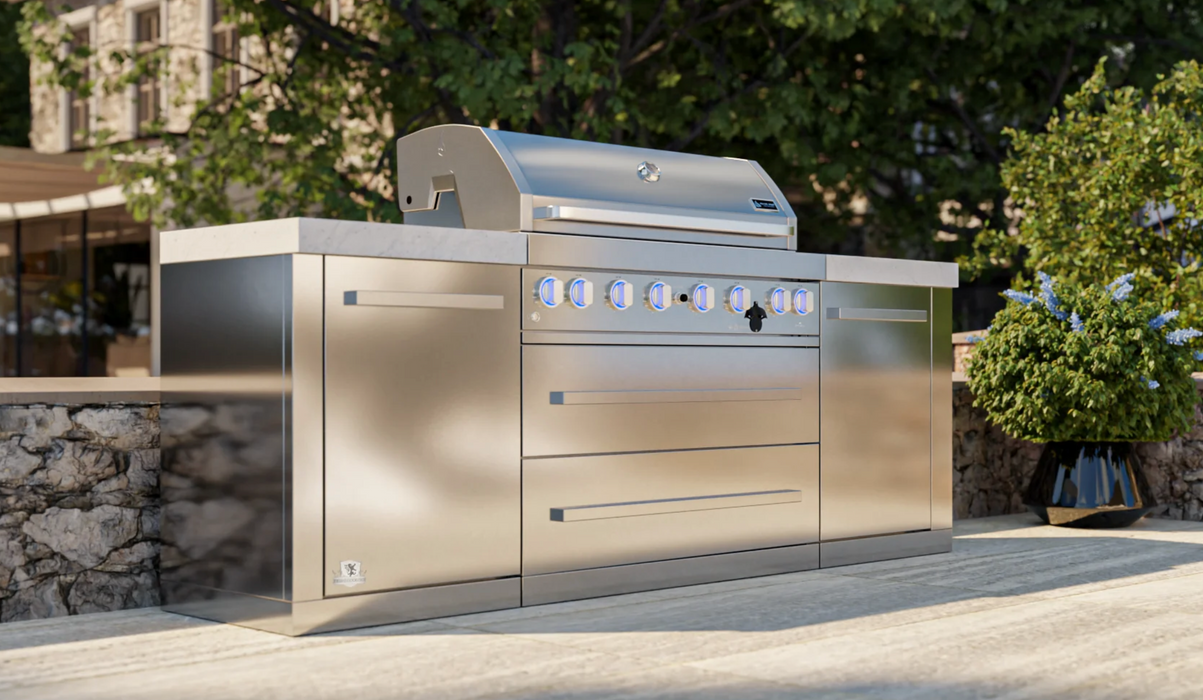 Mont Alpi Outdoor kitchen Mai805-Deluxe Island features a 6-burner gas grill  2.4M