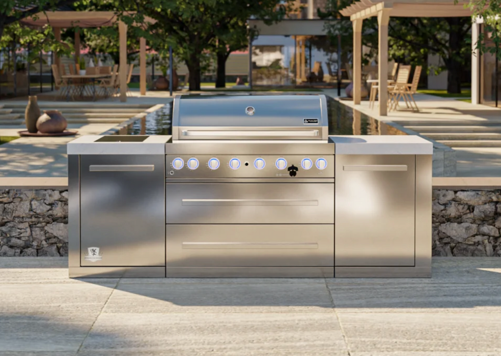 Mont Alpi Outdoor kitchen Mai805-Deluxe Island features a 6-burner gas grill  2.4M