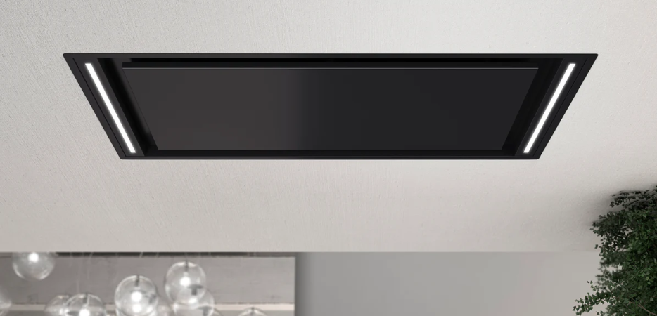 Airforce Silhouette 100cm Ceiling Mounted Cooker hood with Flat Motor- Black Finish