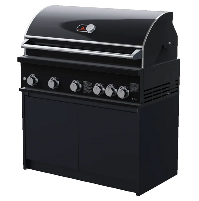 Whistler Fairford L Shape Black Outdoor Kitchen Burford 5 Burner Barbecue and Kamado Joe