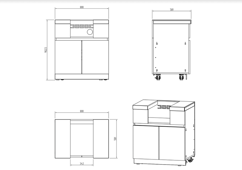 Whistler Fairford Outdoor Kitchen Black Side Burner & Grey Cabinet 80cm
