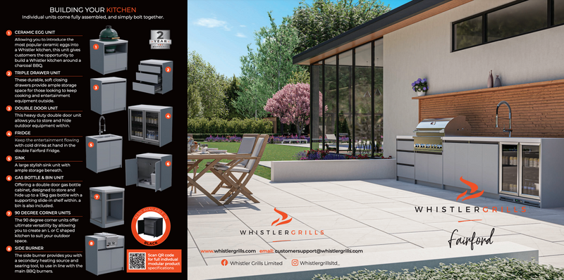Whistler Fairford Outdoor Kitchen Black Side Burner & Grey Cabinet 80cm