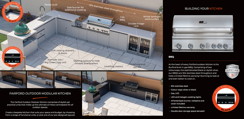 Whistler Fairford Outdoor Kitchen Black Side Burner & Grey Cabinet 80cm