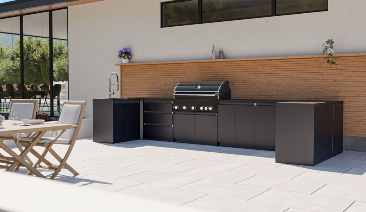 Whistler Fairford Black U Shape Outdoor Kitchen  Burford 5 Burner Barbecue