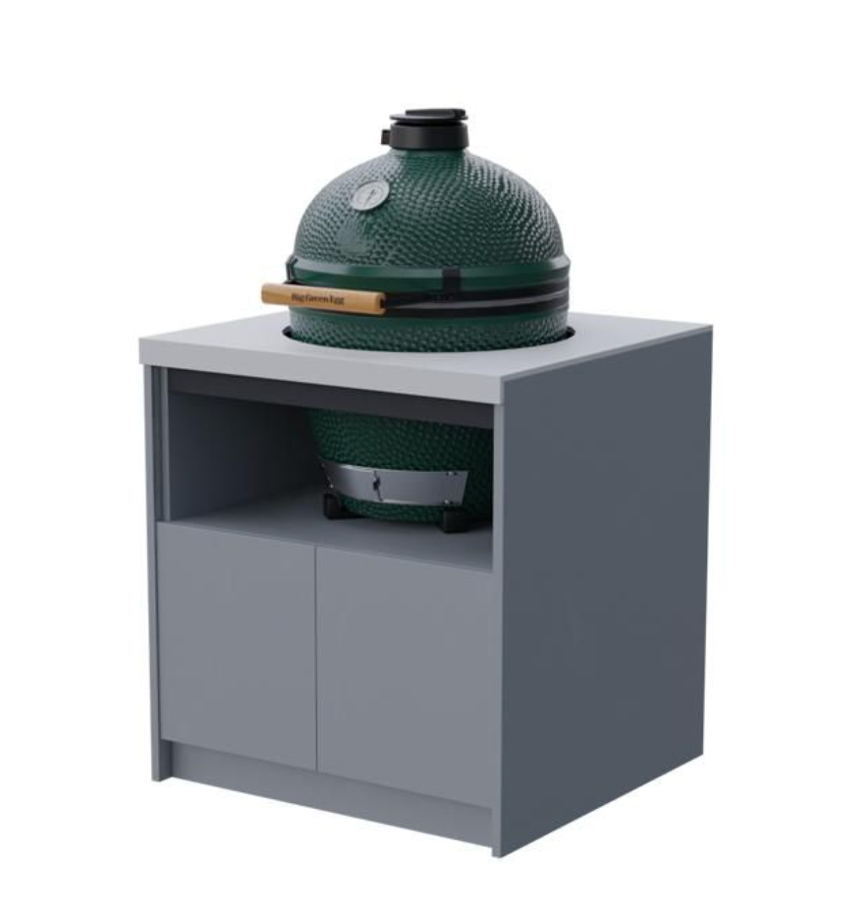 Whistler Fairford L-Shaped Grey Outdoor Kitchen with Big Green Egg | Dimensions 2.3m x 4m