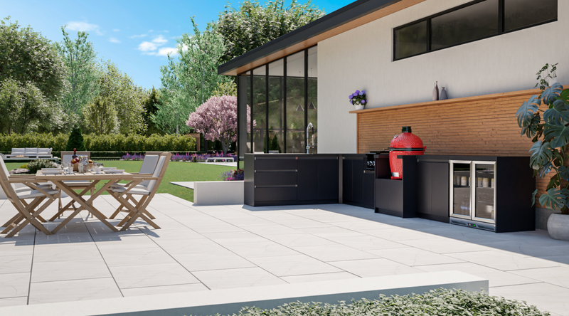 Whistler Fairford Black L-Shaped Outdoor Kitchen | Dimensions 2.3m x 4.8m