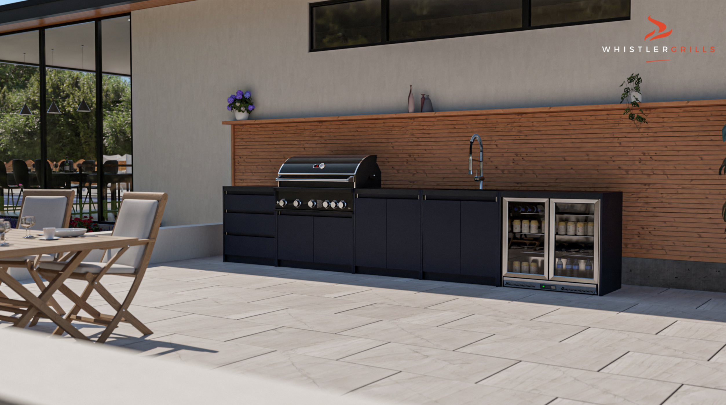 Whistler Fairford Black Outdoor Kitchen with Burford 5-Burner BBQ | 4.5M Full-Length