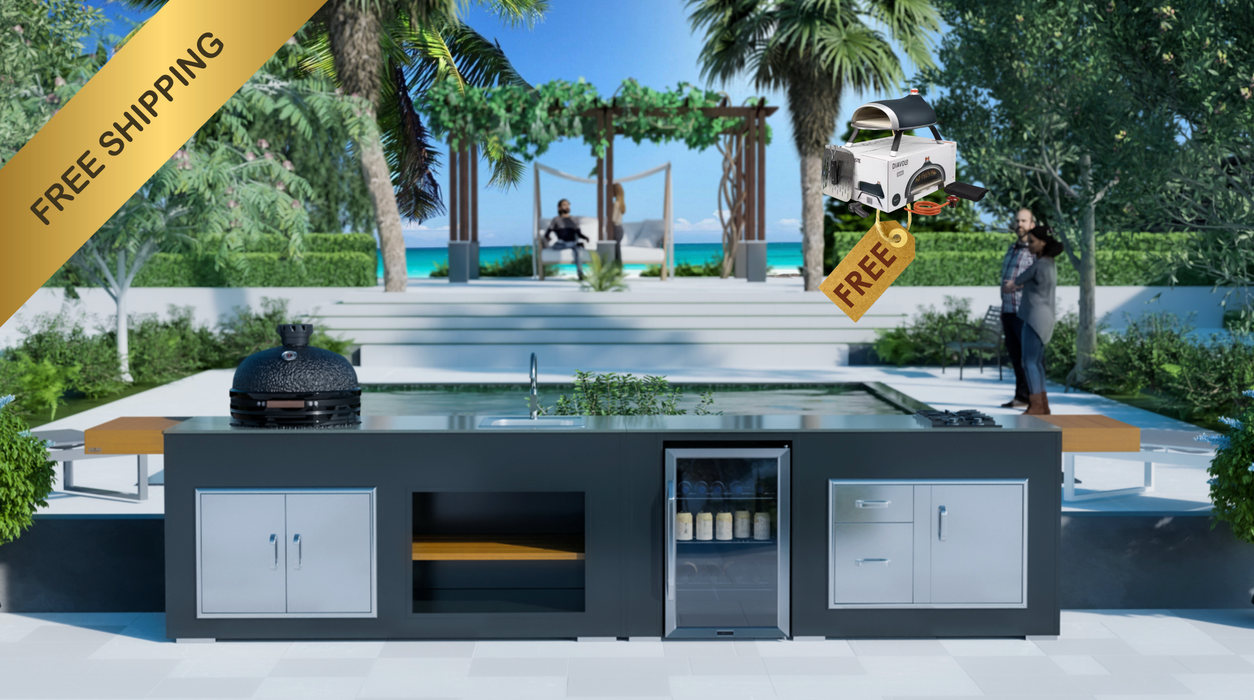 Grillandia Outdoor Kitchen Medium Rare With Hob, Fridge + Sink + Large Bastard + Weather Cover 4.4M