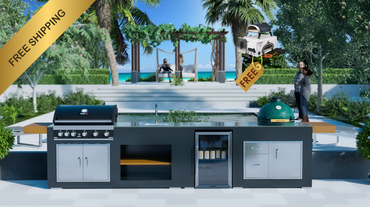 Grillandia Outdoor Kitchen Grandhall G5 + Large Green Egg +Sink + Fridge + Weather Cover - 4.4M