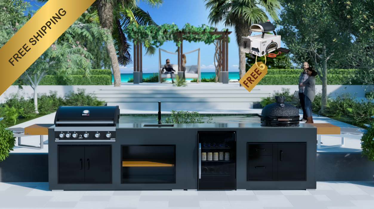 Grillandia Outdoor kitchen Grandhall G5 + Large Bastard + Sink + Fridge + Weather Cover - 4.4M