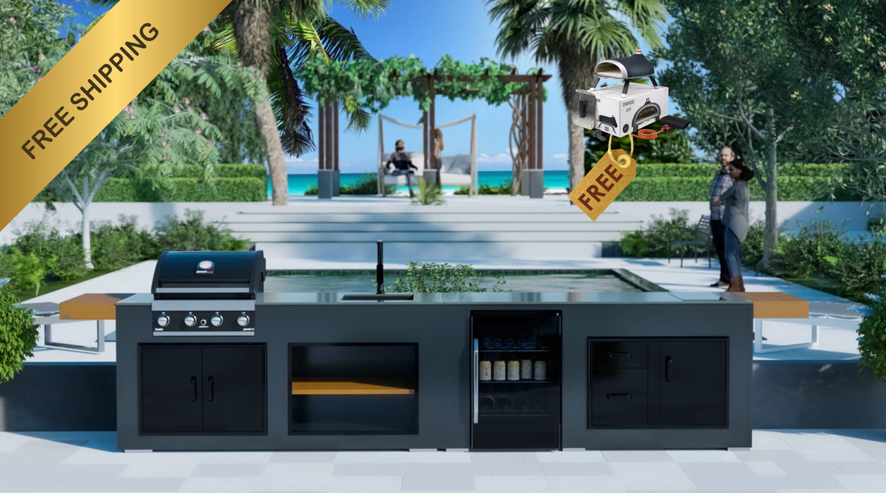 Grillandia Outdoor Kitchen Grandhall G4 + Fridge + Sink + Weather Cover - 4.4M