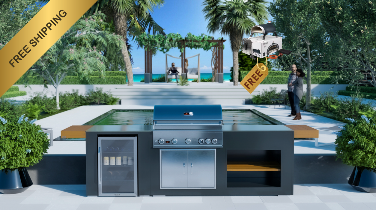 Grillandia Outdoor Kitchen With Fridge + Whistler Burford 5 Burner + Weather Cover - 2.5M