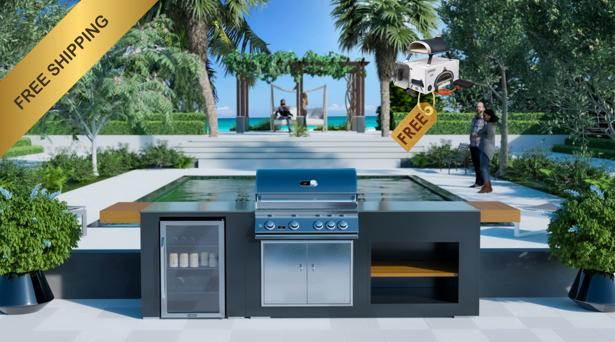 Grillandia Outdoor Kitchen With Fridge + Whistler Burford 4 Burner + Weather Cover - 2.5M