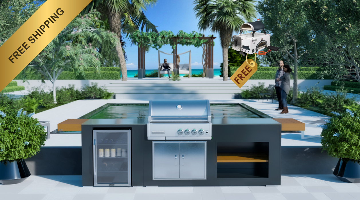 Grillandia Outdoor Kitchen With Infrared CrossRay Barbecue+ Fridge + Weather Cover - 2.5M